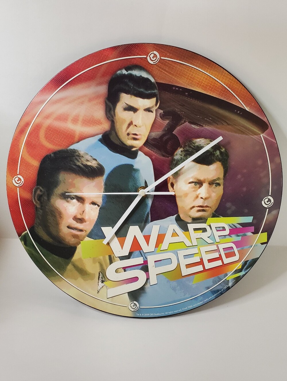 Bioworld Star Trek: WARP SPEED Wood Wall Clock - Works Great